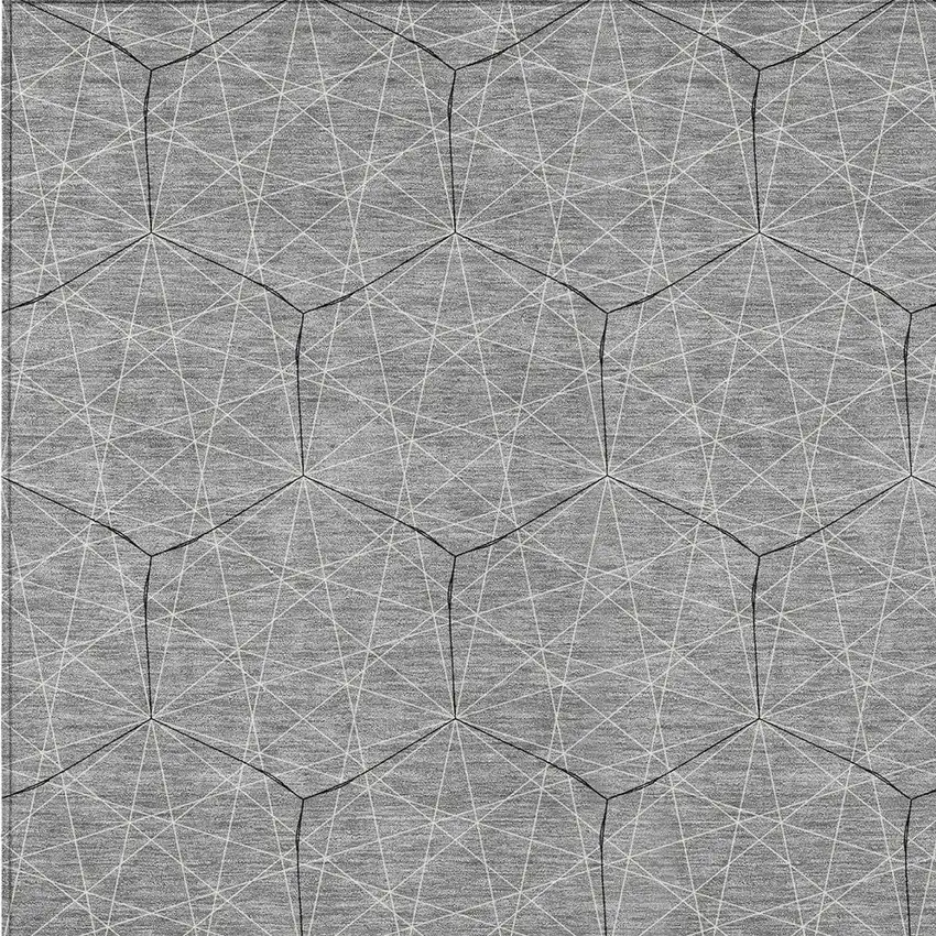 Gray Black And Ivory Geometric Washable Indoor Outdoor Area Rug Photo 5