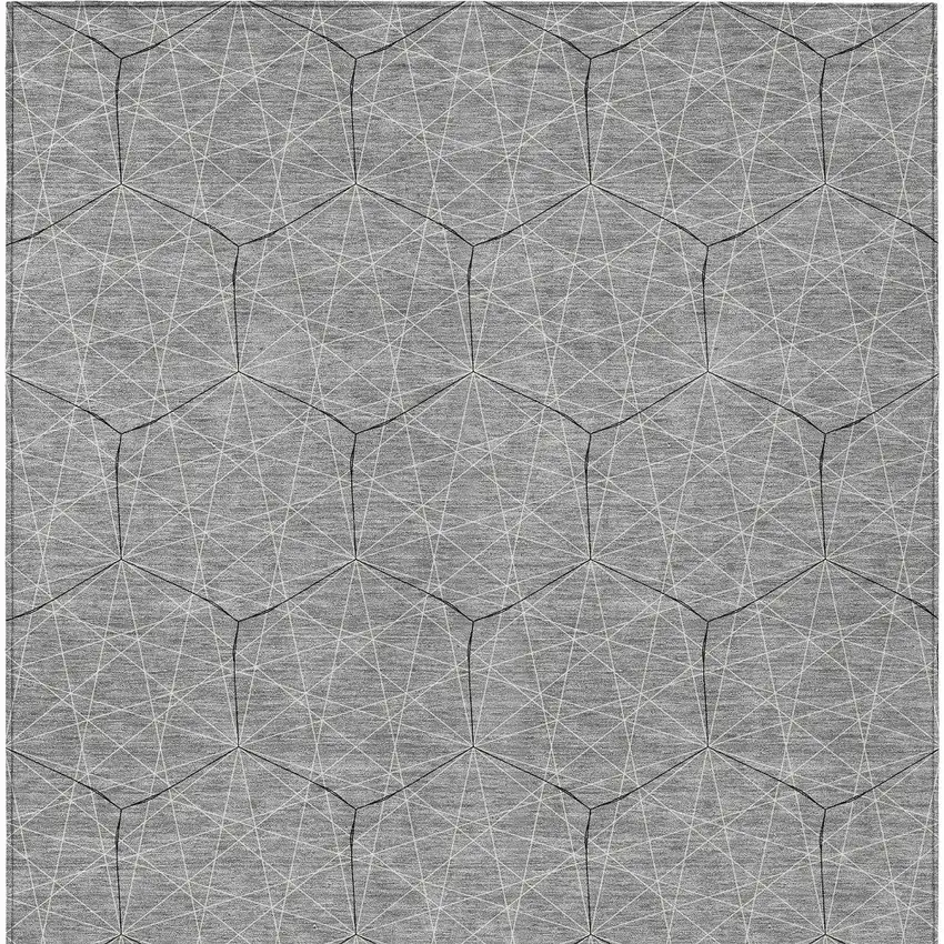 Gray Black And Ivory Geometric Washable Indoor Outdoor Area Rug Photo 6