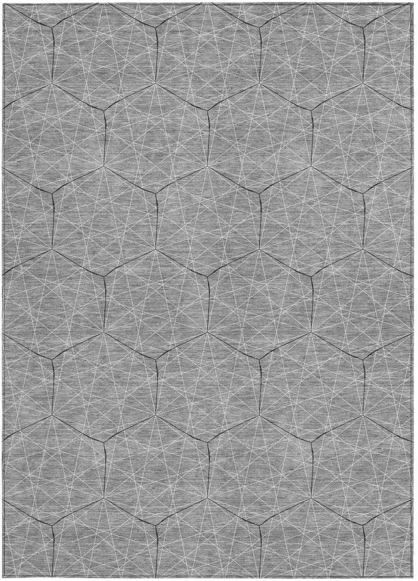 Gray Black And Ivory Geometric Washable Indoor Outdoor Area Rug Photo 5