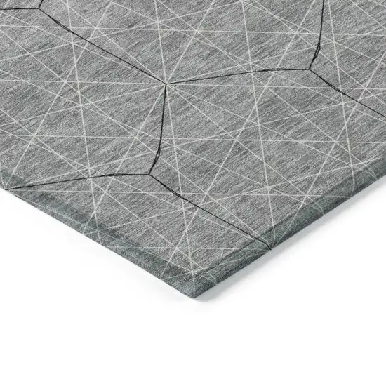 Gray Black And Ivory Geometric Washable Indoor Outdoor Area Rug Photo 4