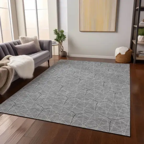 Gray Black And Ivory Geometric Washable Indoor Outdoor Area Rug Photo 7