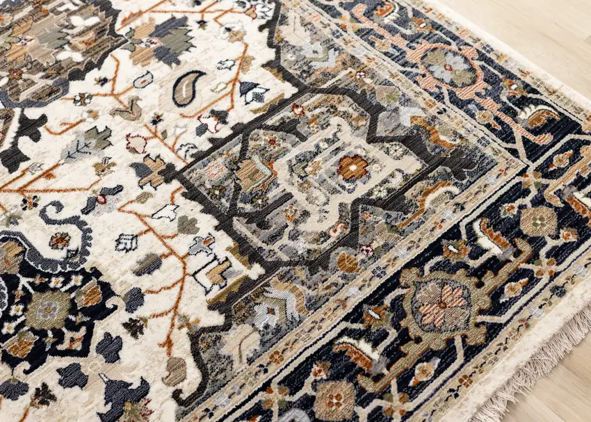 Gray Black And Ivory Medallion Area Rug Photo 8