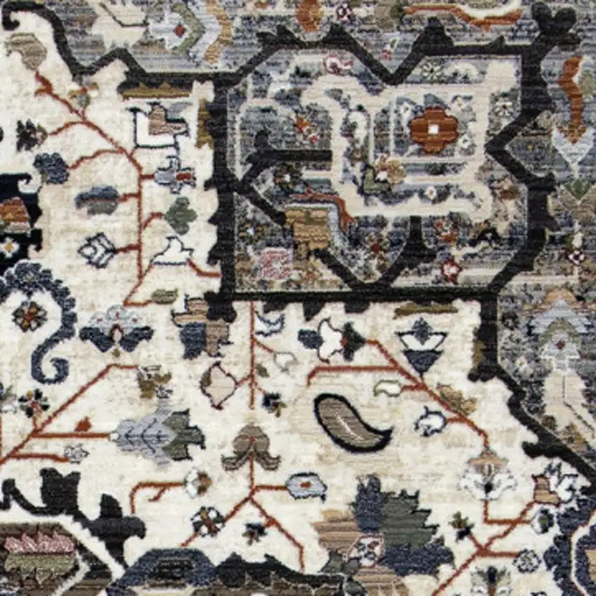 Gray Black And Ivory Medallion Area Rug Photo 4