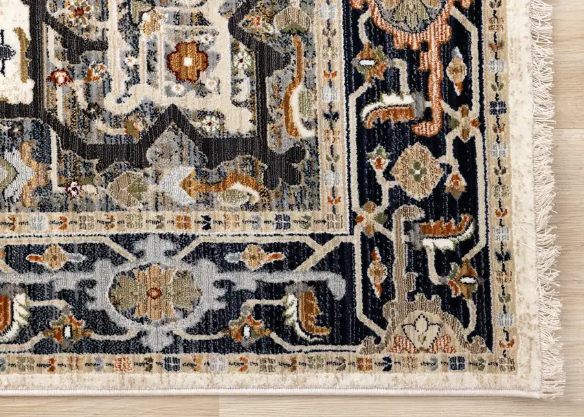 Gray Black And Ivory Medallion Area Rug Photo 9