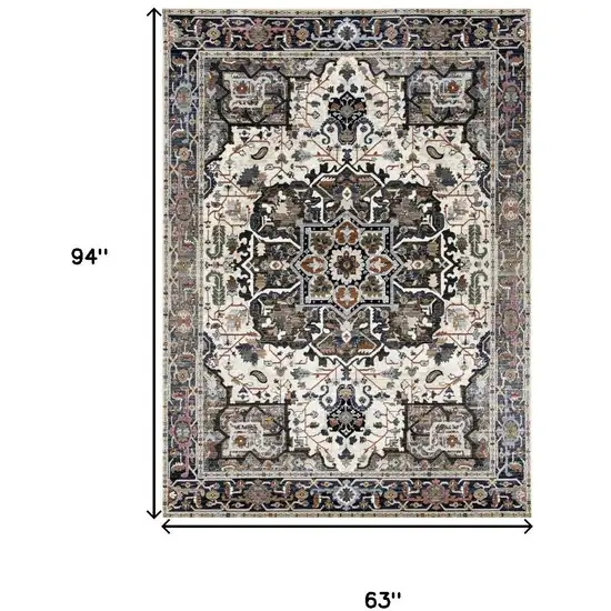 Gray Black And Ivory Medallion Area Rug Photo 7
