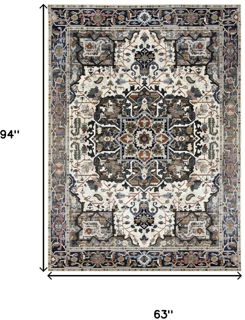 Gray Black And Ivory Medallion Area Rug Photo 7