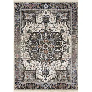 Photo of Gray Black And Ivory Medallion Area Rug