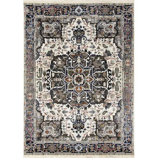 Gray Black And Ivory Medallion Area Rug Photo 2