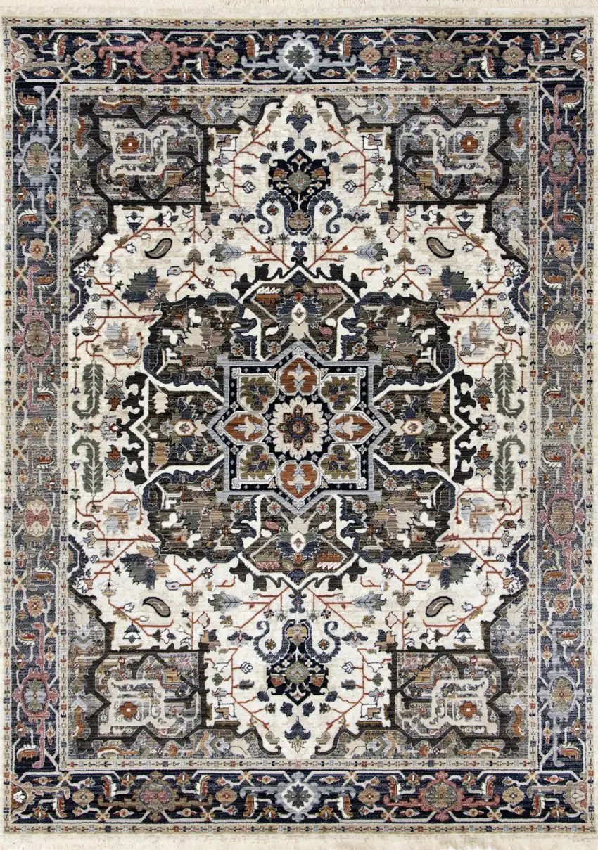 Gray Black And Ivory Medallion Area Rug Photo 2