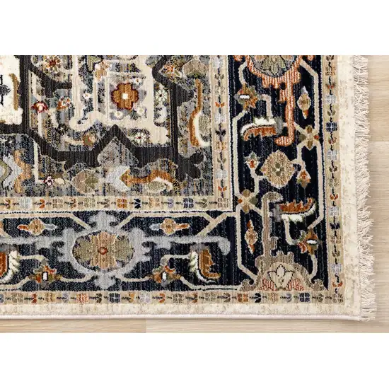 Gray Black And Ivory Medallion Area Rug Photo 9