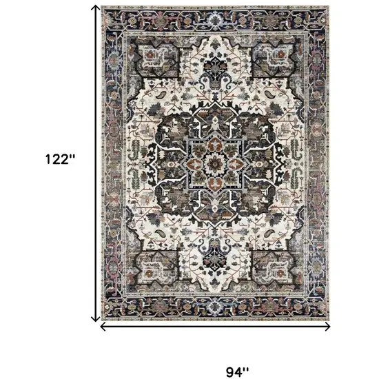 Gray Black And Ivory Medallion Area Rug Photo 3
