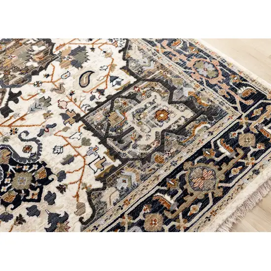 Gray Black And Ivory Medallion Area Rug Photo 8