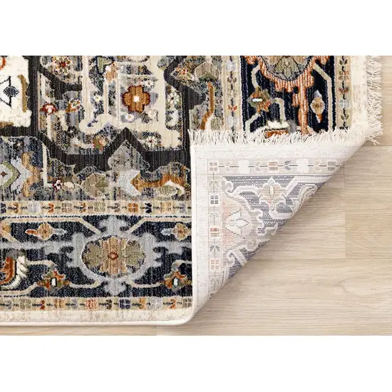 Gray Black And Ivory Medallion Area Rug Photo 9