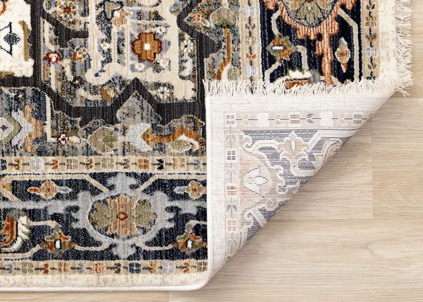 Gray Black And Ivory Medallion Area Rug Photo 9