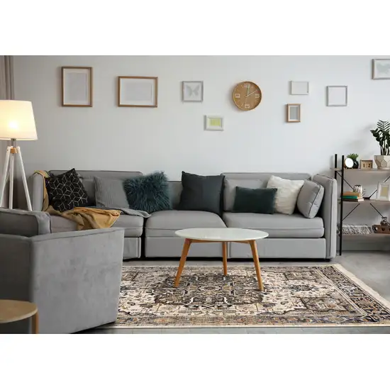 Gray Black And Ivory Medallion Area Rug Photo 7