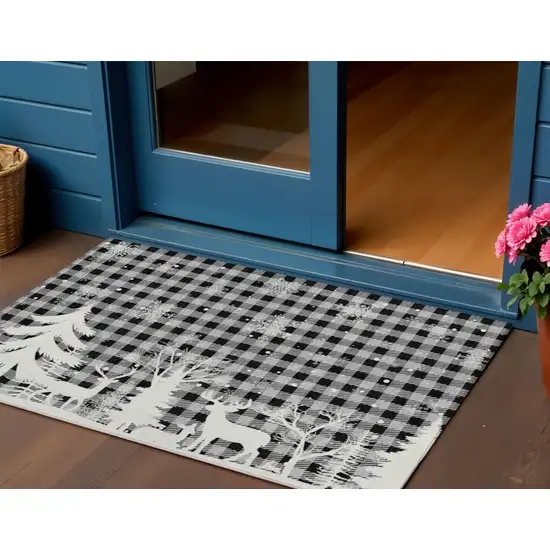Gray Black And Ivory Plaid Washable Indoor Outdoor Area Rug Photo 2