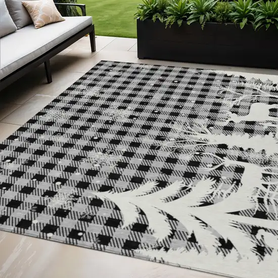 Gray Black And Ivory Plaid Washable Indoor Outdoor Area Rug Photo 2