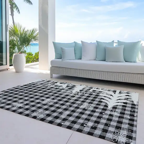 Gray Black And Ivory Plaid Washable Indoor Outdoor Area Rug Photo 5
