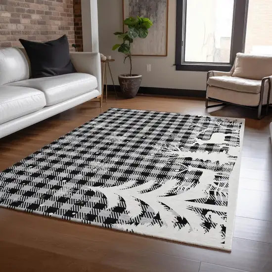 Gray Black And Ivory Plaid Washable Indoor Outdoor Area Rug Photo 6