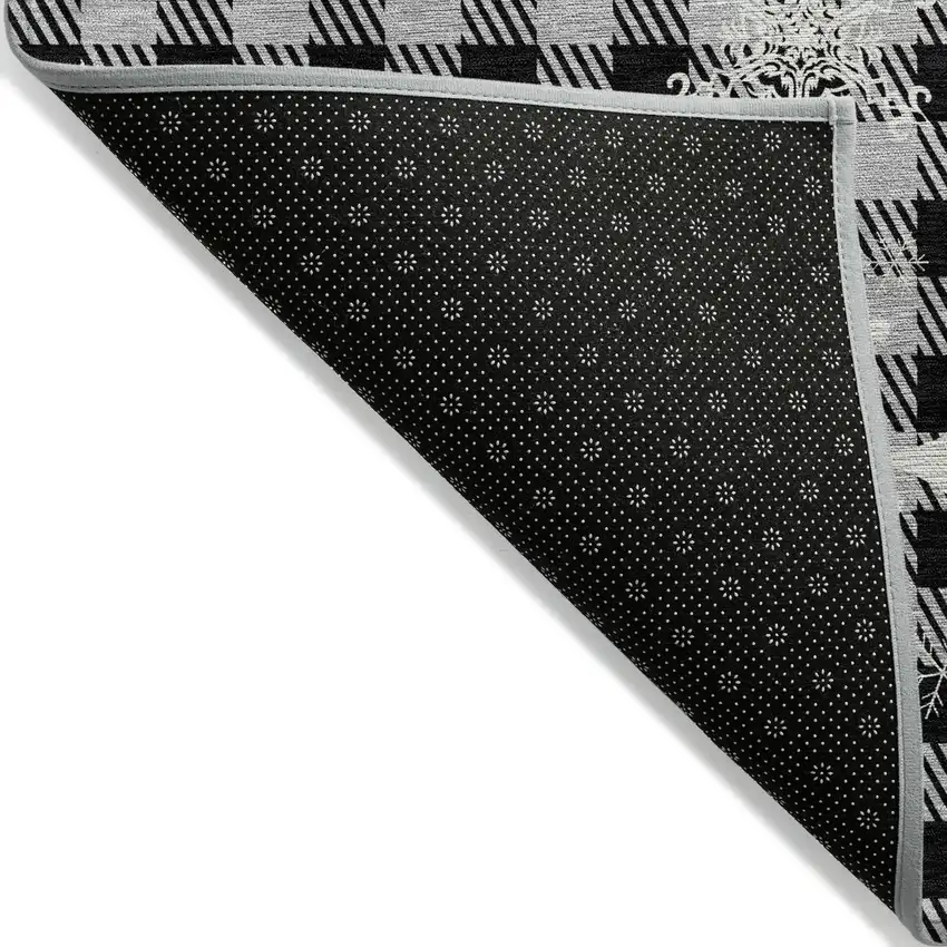 Gray Black And Ivory Plaid Washable Indoor Outdoor Area Rug Photo 5