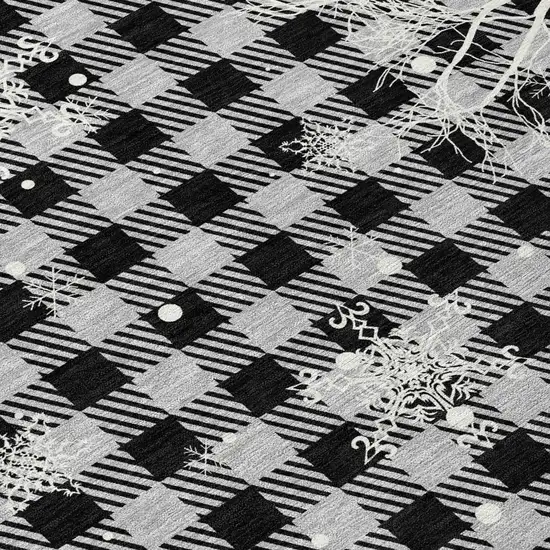 Gray Black And Ivory Plaid Washable Indoor Outdoor Area Rug Photo 8