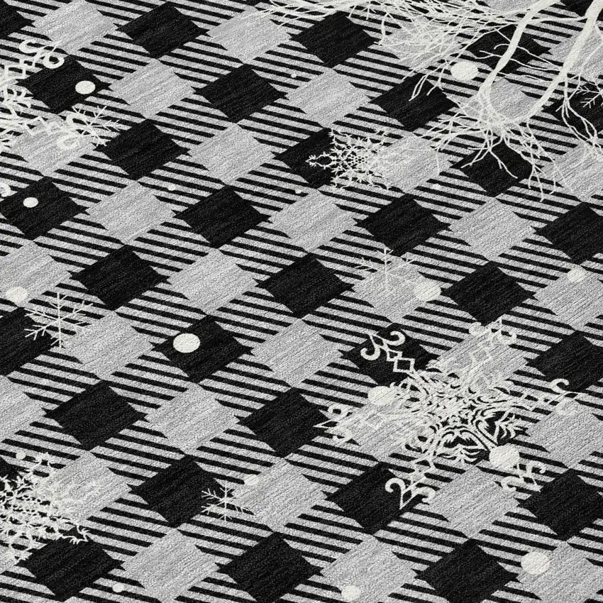 Gray Black And Ivory Plaid Washable Indoor Outdoor Area Rug Photo 8
