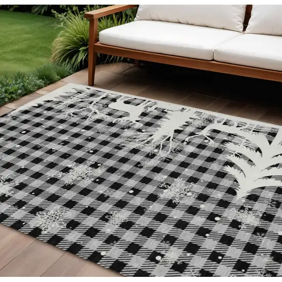 Gray Black And Ivory Plaid Washable Indoor Outdoor Area Rug Photo 1