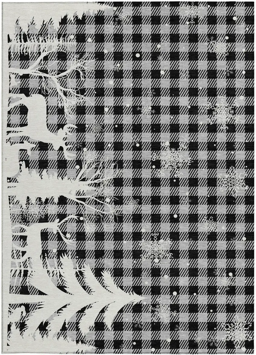 Gray Black And Ivory Plaid Washable Indoor Outdoor Area Rug Photo 2