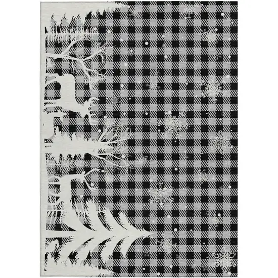 Gray Black And Ivory Plaid Washable Indoor Outdoor Area Rug Photo 2
