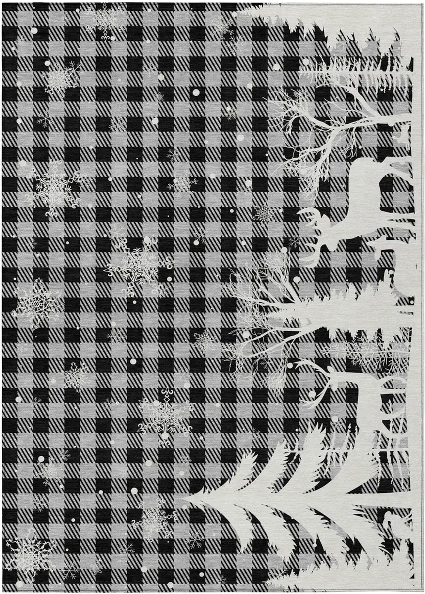 Gray Black And Ivory Plaid Washable Indoor Outdoor Area Rug Photo 4