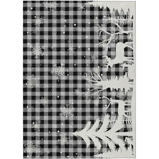 Gray Black And Ivory Plaid Washable Indoor Outdoor Area Rug Photo 4
