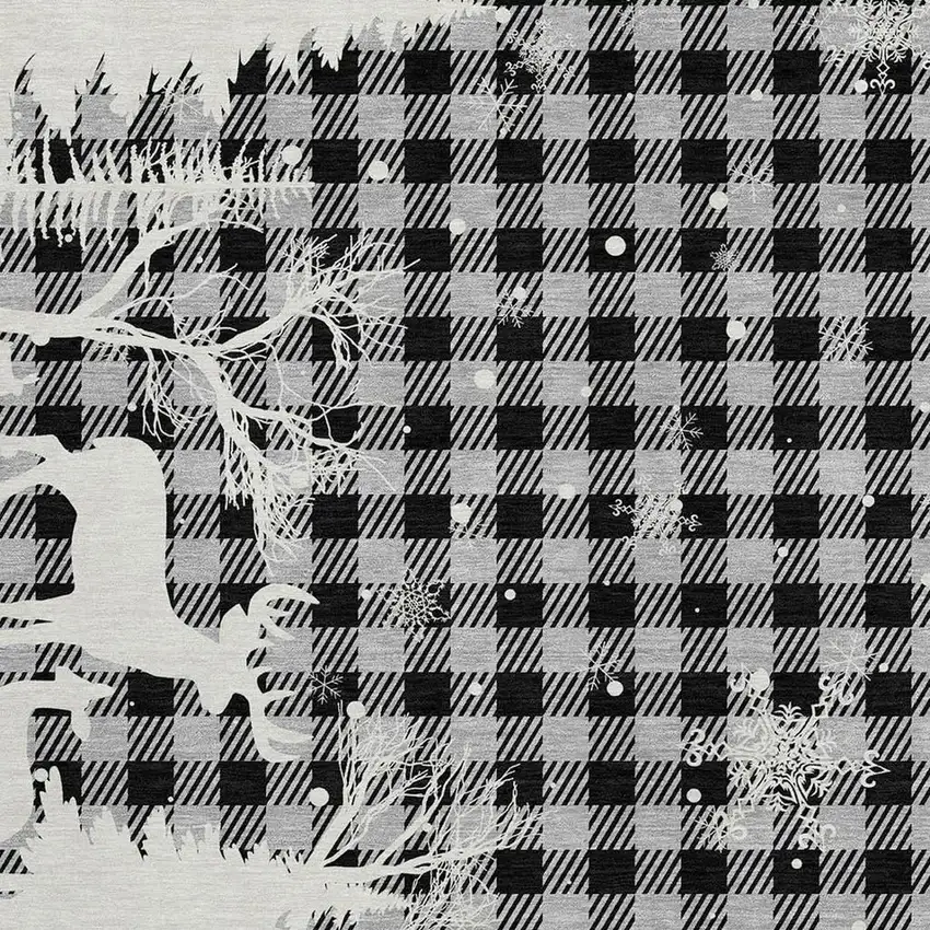 Gray Black And Ivory Plaid Washable Indoor Outdoor Area Rug Photo 3