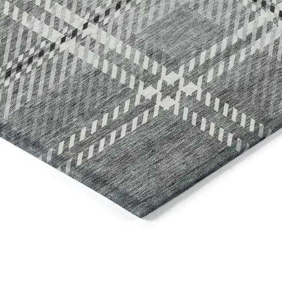 Gray Black And Ivory Plaid Washable Indoor Outdoor Area Rug Photo 3