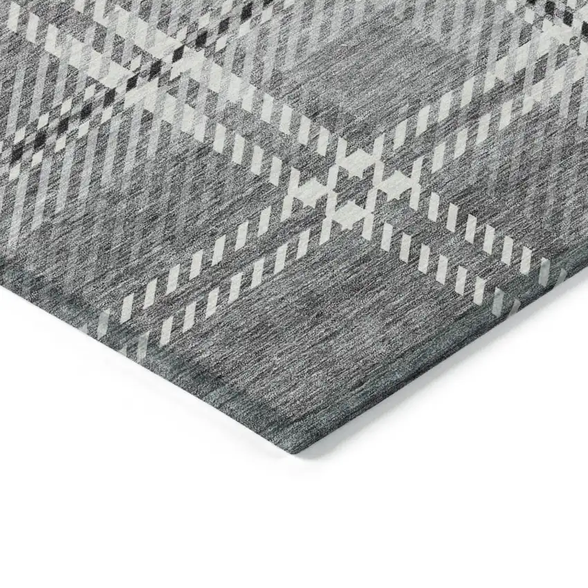 Gray Black And Ivory Plaid Washable Indoor Outdoor Area Rug Photo 3