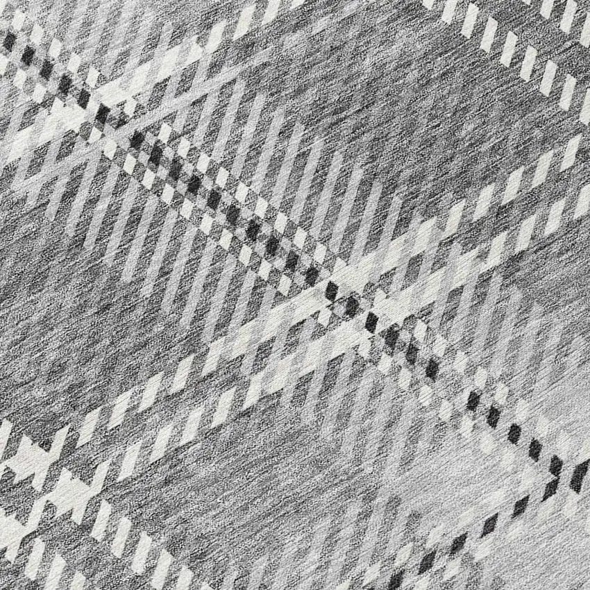 Gray Black And Ivory Plaid Washable Indoor Outdoor Area Rug Photo 4
