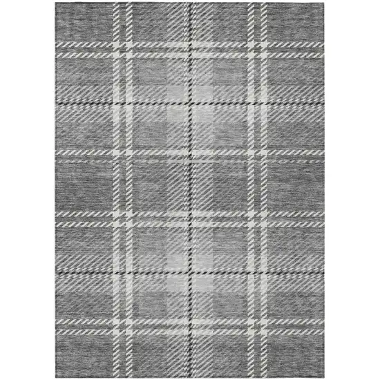 Gray Black And Ivory Plaid Washable Indoor Outdoor Area Rug Photo 2