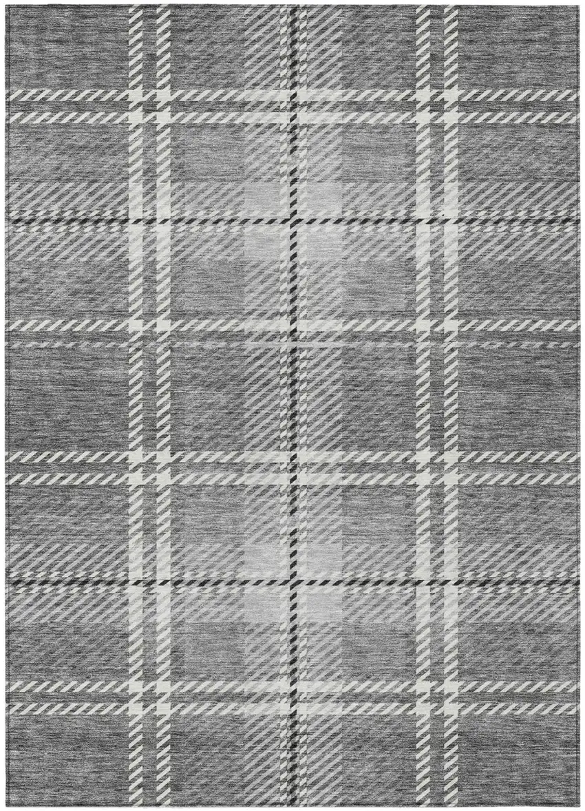 Gray Black And Ivory Plaid Washable Indoor Outdoor Area Rug Photo 2