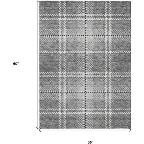 Gray Black And Ivory Plaid Washable Indoor Outdoor Area Rug Photo 7