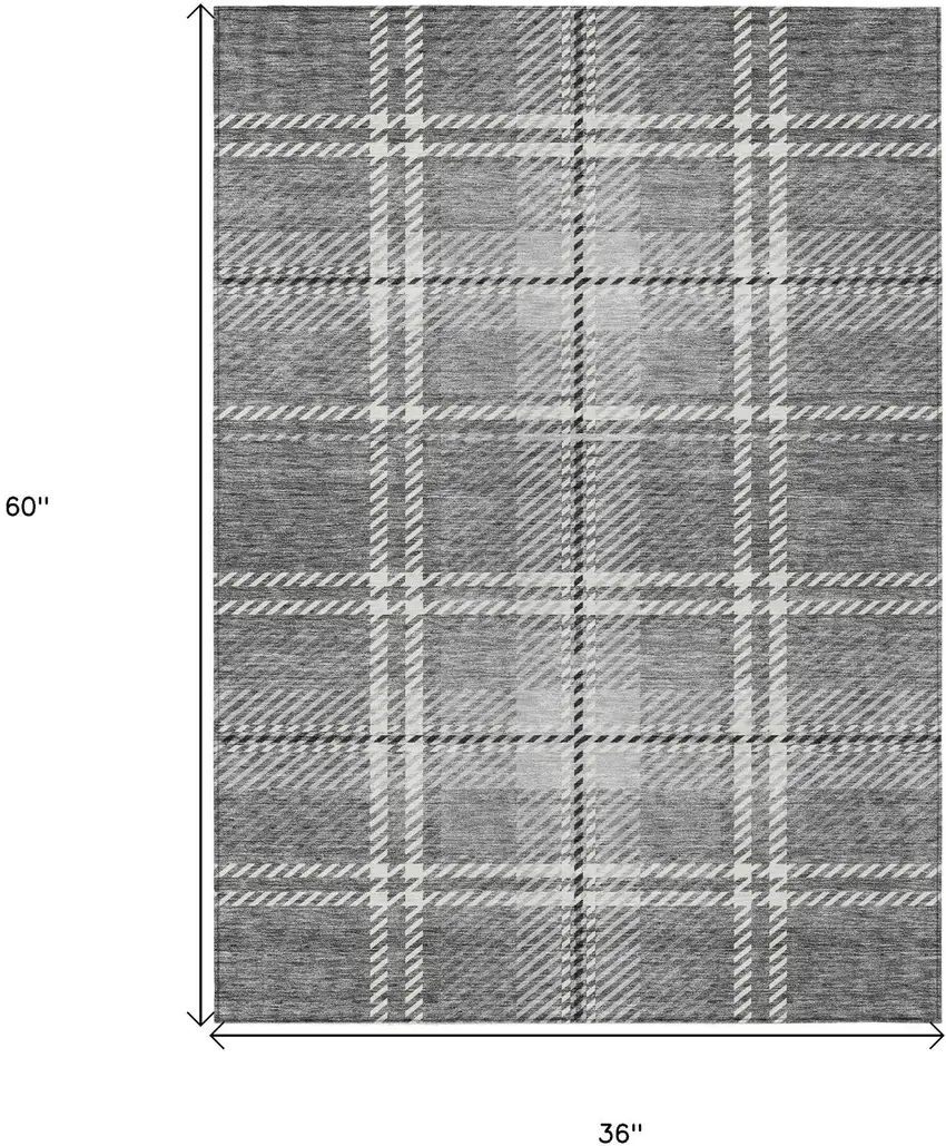 Gray Black And Ivory Plaid Washable Indoor Outdoor Area Rug Photo 7