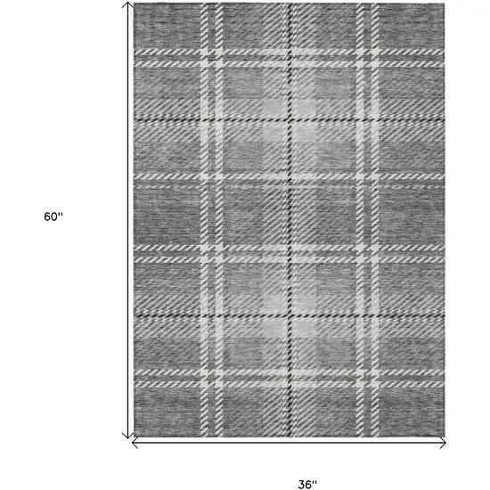 Gray Black And Ivory Plaid Washable Indoor Outdoor Area Rug Photo 3