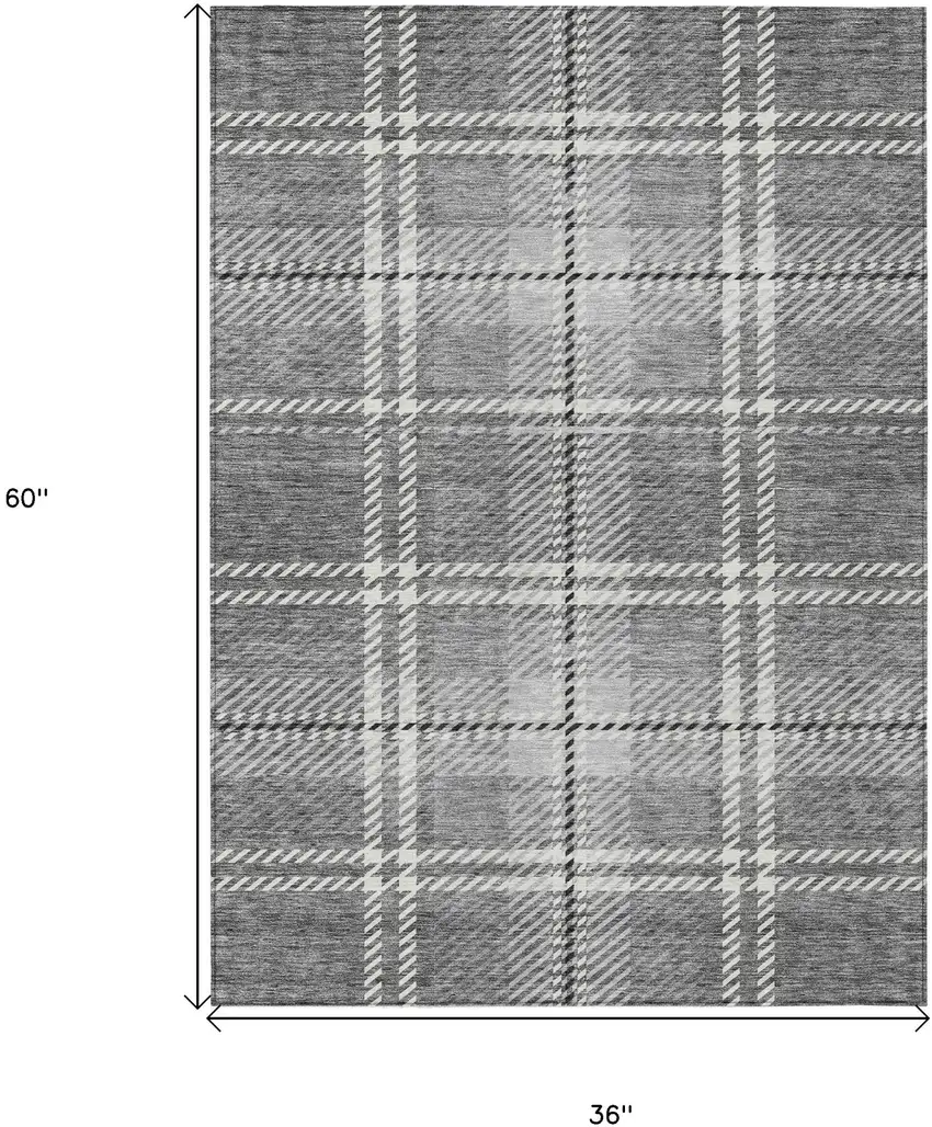 Gray Black And Ivory Plaid Washable Indoor Outdoor Area Rug Photo 3