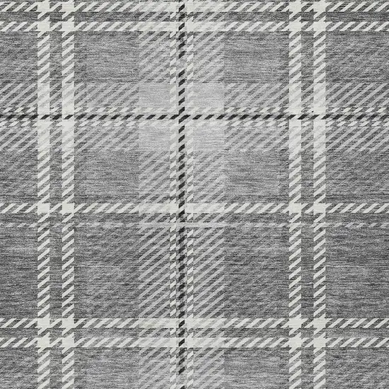 Gray Black And Ivory Plaid Washable Indoor Outdoor Area Rug Photo 5