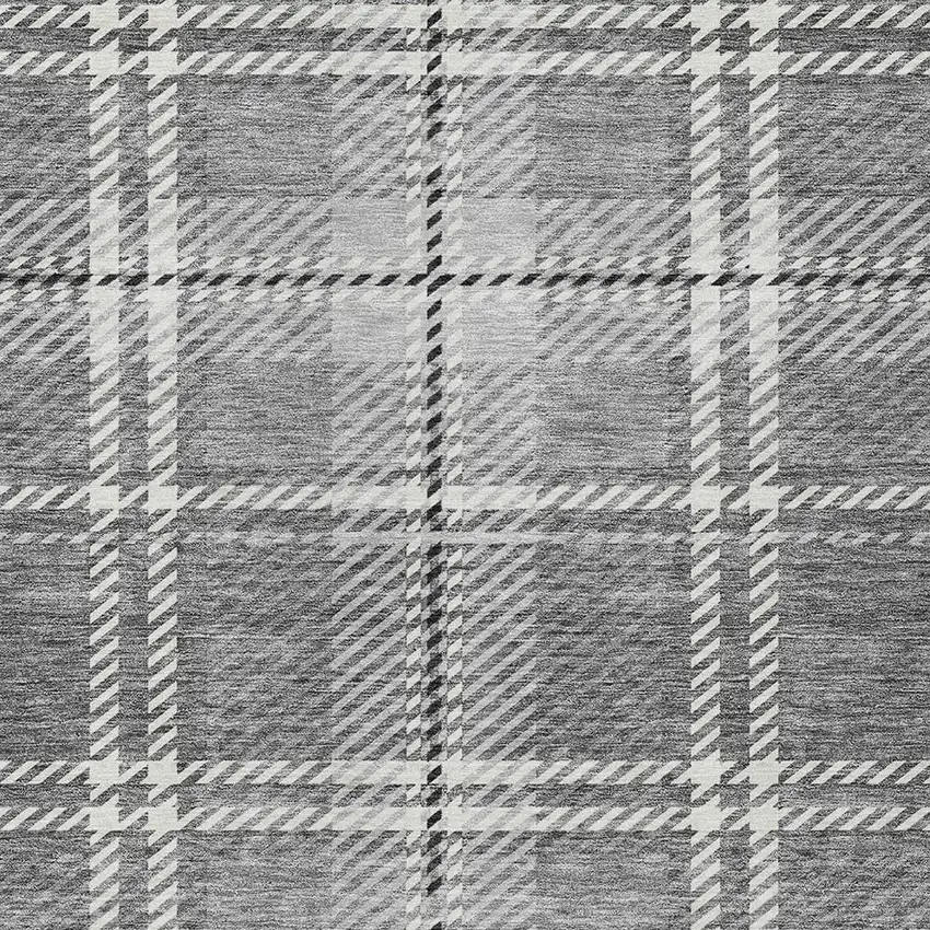 Gray Black And Ivory Plaid Washable Indoor Outdoor Area Rug Photo 5