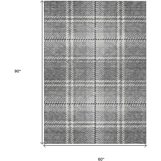 Gray Black And Ivory Plaid Washable Indoor Outdoor Area Rug Photo 3