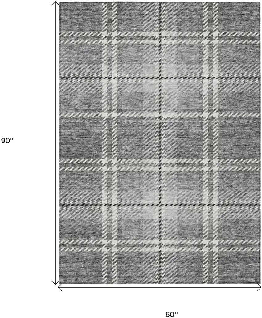 Gray Black And Ivory Plaid Washable Indoor Outdoor Area Rug Photo 3