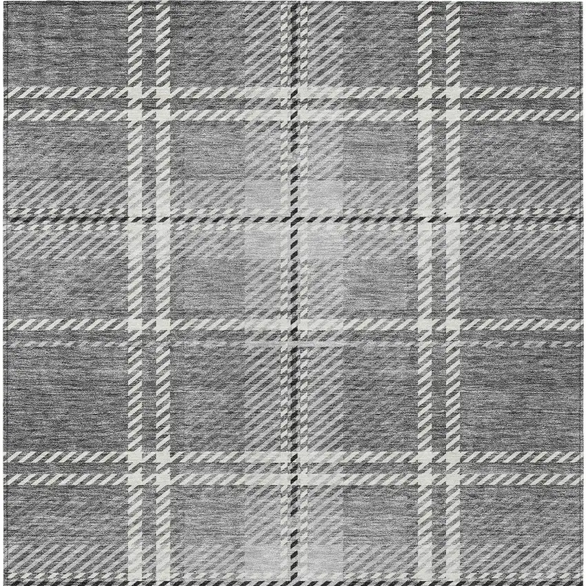 Gray Black And Ivory Plaid Washable Indoor Outdoor Area Rug Photo 6