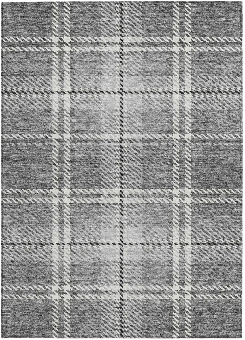 Gray Black And Ivory Plaid Washable Indoor Outdoor Area Rug Photo 7