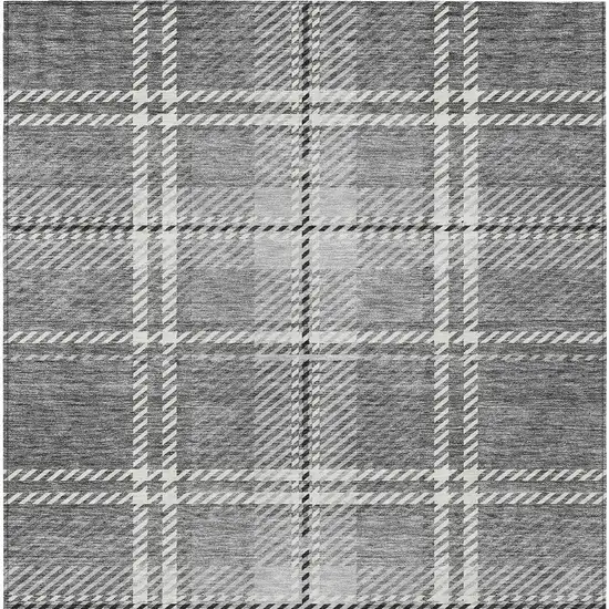 Gray Black And Ivory Plaid Washable Indoor Outdoor Area Rug Photo 7