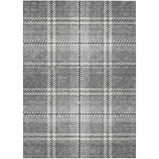 Gray Black And Ivory Plaid Washable Indoor Outdoor Area Rug Photo 2