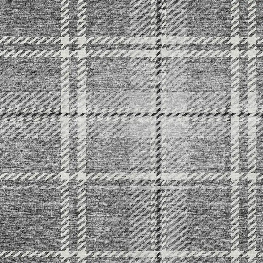 Gray Black And Ivory Plaid Washable Indoor Outdoor Area Rug Photo 6